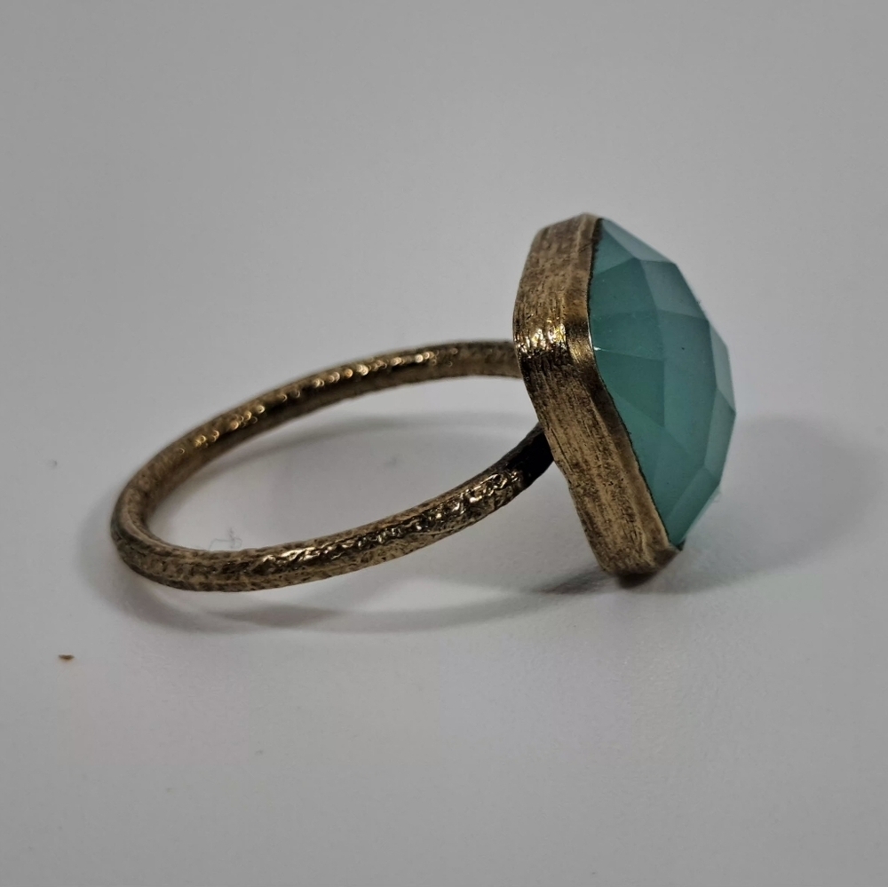 Vintage 925 Sterling Silver Chalcedony Gemstone Ring With Gold Vermeil Size 6 - Picture 6 of 11